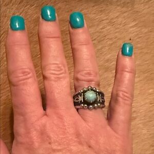 Turquoise Stone Silver-Tone Statement Ring